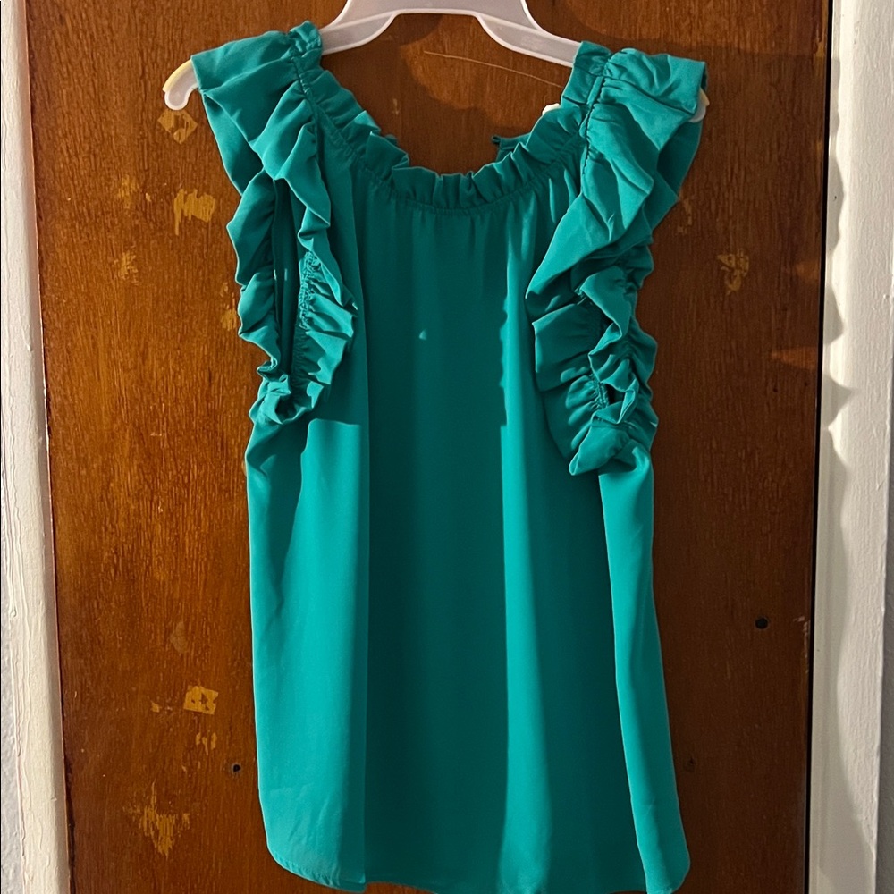 Blu Pepper Teal Ruffle Blouse